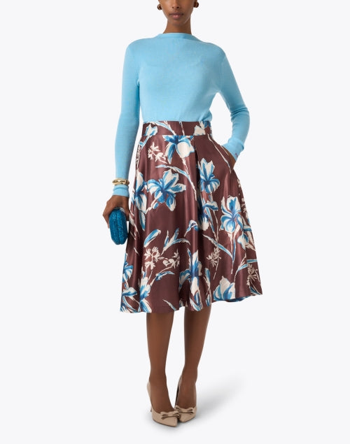 Frances Valentine Shelley Brown Floral Print Taffeta Women's Skirt for a Polished Look