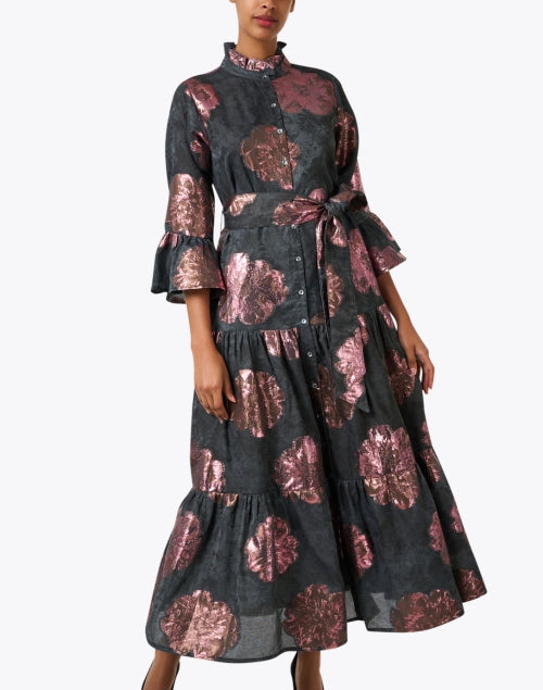 Stylish Women's Black Floral Jacquard Evening Dress