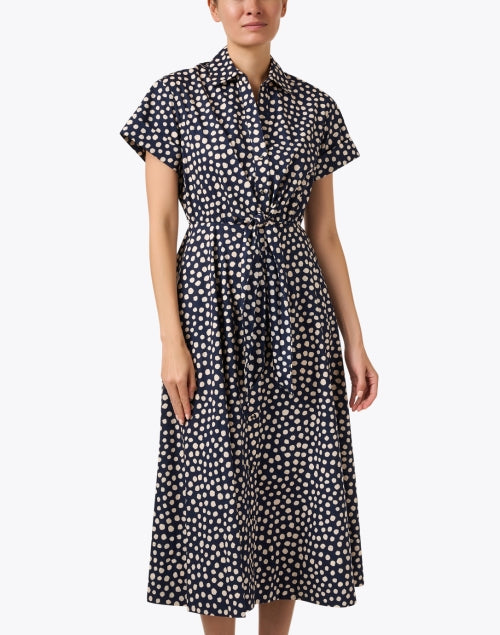 Asbury Navy Polka - Dot Print Women's Cotton Shirt Dress