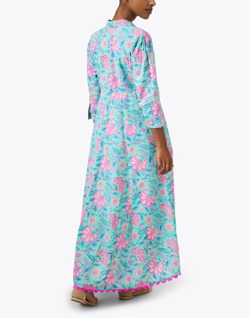 Stylish Aqua and Pink Floral Print Women's Dress