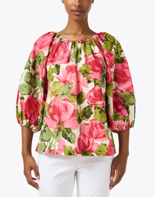 Stylish Floral-Printed Elastic-Neck Cotton Top by Frances Valentine