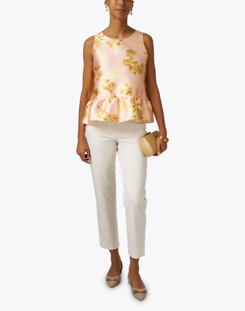 Duchesse Pink Floral Sleeveless Peplum Women's Blouse Top