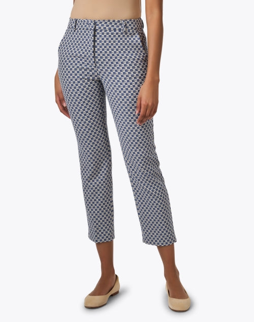 Navy Printed Odile Women's Tapered Cotton Stretch Blend Trouser for Fashionable Wardrobe
