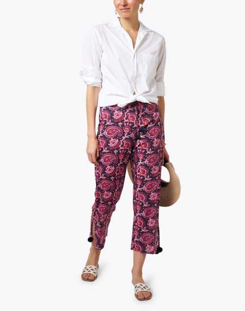 Figue's Vibrant Purple Paisley Cropped Straight-Leg Cotton Pants for Resort Season