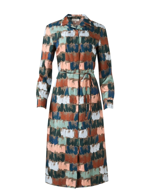 Multicolored Print Silk Midi Shirt Dress