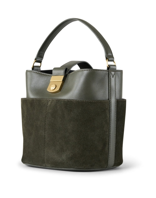 Veronica Beard's Stunning Crest Green Suede and Leather Handbag for Modern Women