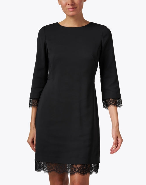 Stylish Black Dress with Elegant Lace Hem and Three - Quarter Sleeves