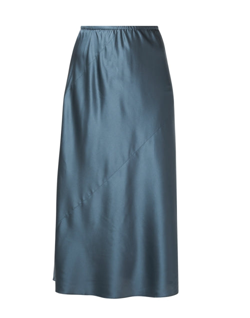 Elegant Teal Silk Midi A-Line Skirt by Eileen Fisher