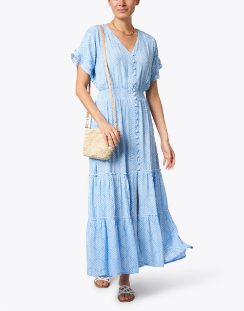 Christina Periwinkle Palm-Printed Midi Dress for Week-to-Weekend Style