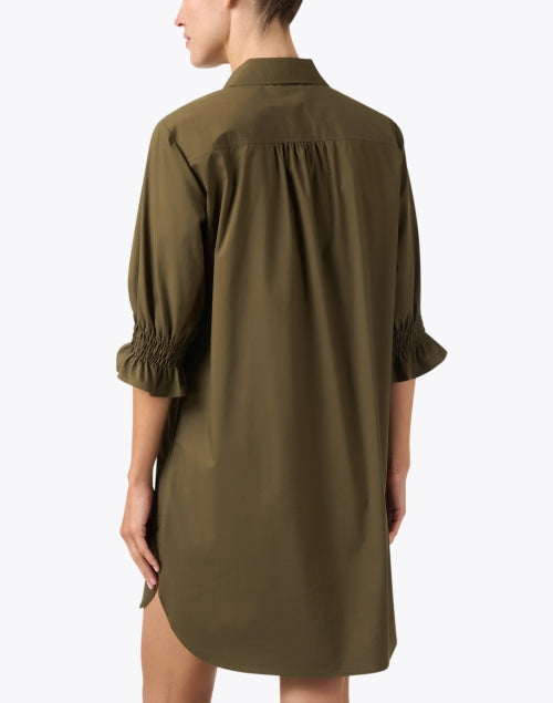 Stylish Olive Green Cotton Shirt Dress by Miller with Ruffle Cuffs