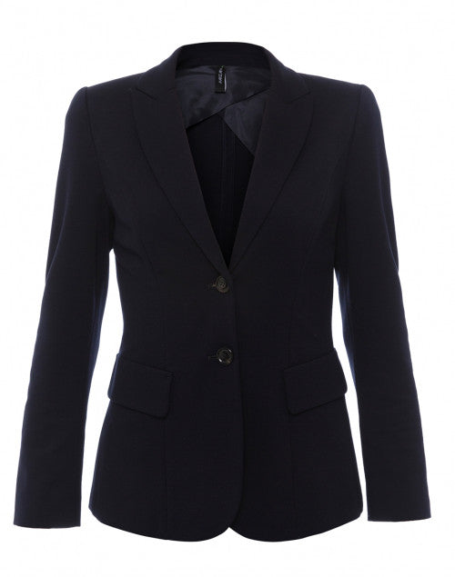 Stylish Navy Lightweight Stretch Jersey Knit Single-Breasted Blazer