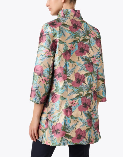 Elegant Rita Gold Floral Jacquard Longline Jacket for Special Occasions