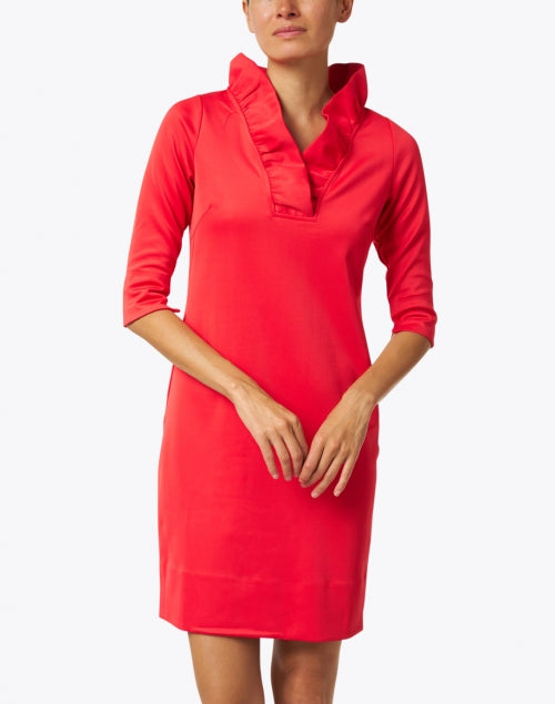 Stylish Red Women's Ruffle Neck Evening Dress