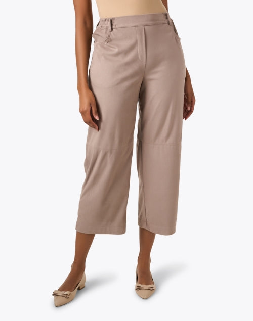 Stylish Taupe Faux Suede Wide-Leg Pull-On Pants