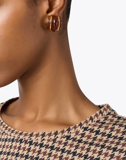 Kenneth Jay Lane Tortoise Shell Design Gold Plated Clip - on Hoop Earrings for Everyday Wear