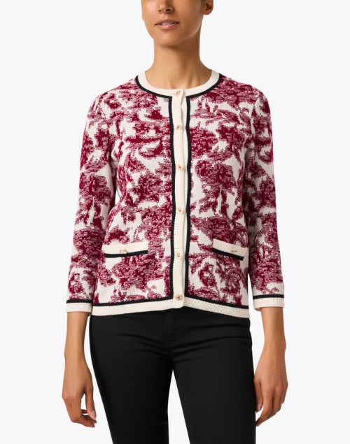 Jessica Women's Fashionable Burgundy Print Knit Cardigan