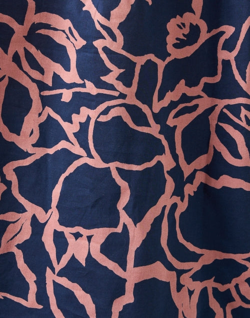 Navy Printed Cotton Top with Ruffle Collar from Los Altos