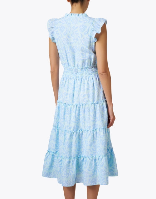 Stylish Blue and Aqua Hued Silk Blend Women's Midi Dress