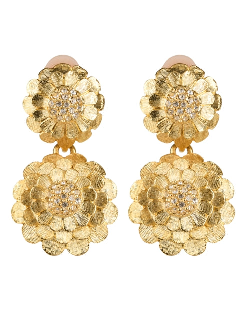 Gorgeous Gold-Plated Crystal Cluster Floral Clip-On Earrings