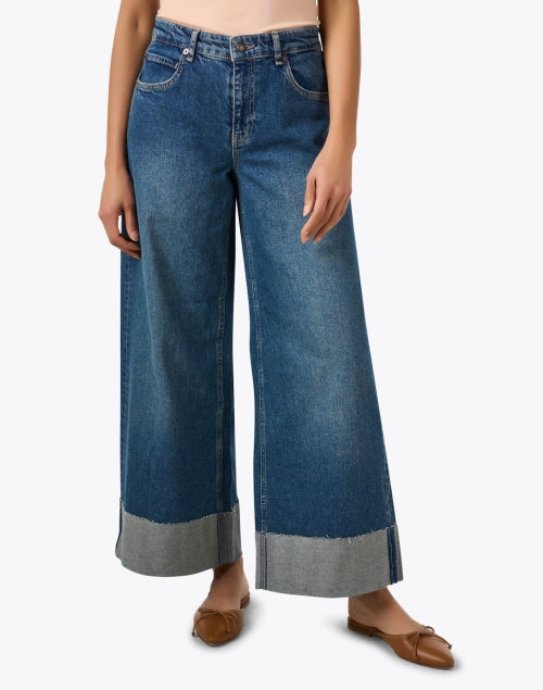 MAC Brand Nevada Blue Color Super Wide-Leg Palazzo Style Jeans for Fashion-Forward Wear