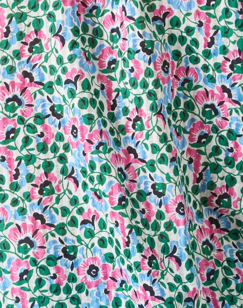 Happy Floral Print Lightweight Cotton Short - Sleeve Top