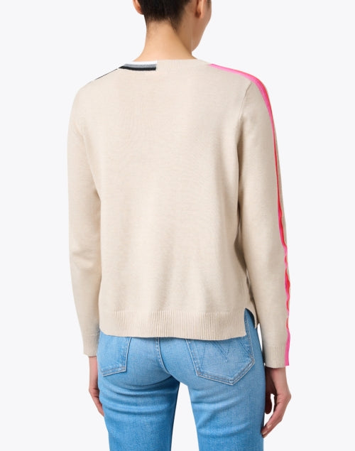Beige Cotton Sweater with Contrasting Stripe Design