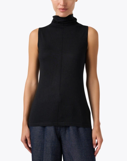 Stylish Black Silk and Cashmere Blend Knit Sleeveless Top