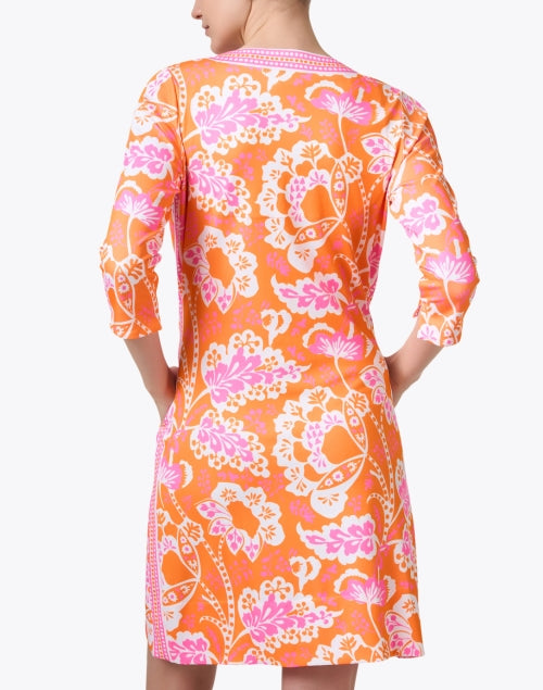 Stylish Orange and Pink Floral Printed Jersey Tunic Dress