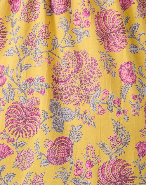 Astrid's Charming Yellow Floral Print Cotton A-Line Dress