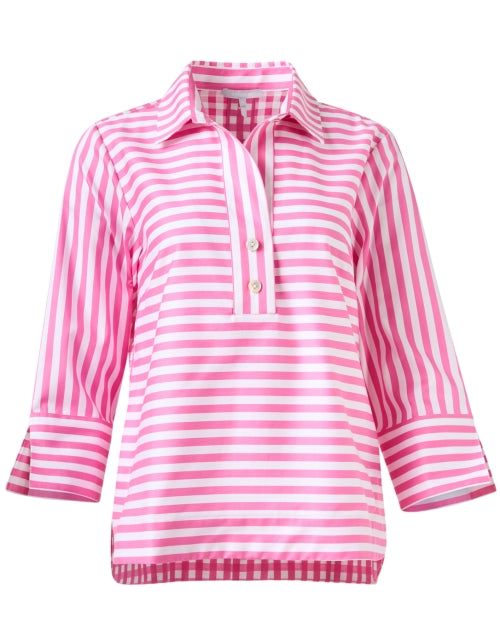 Stylish Pink and White Striped Cotton Henley Top by Aileen