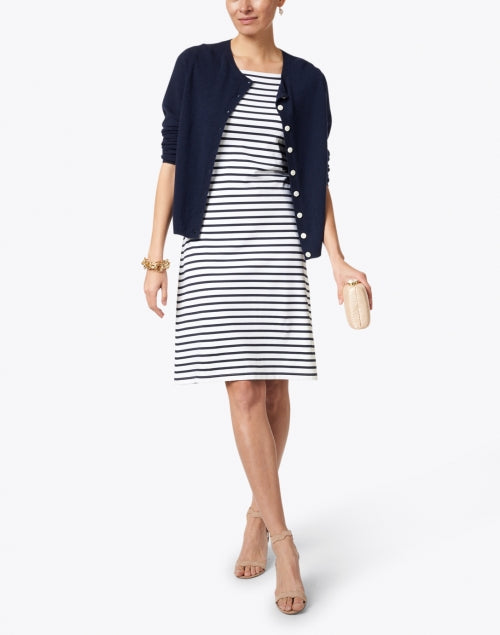 Navy Cesaria Merino Wool and Cashmere Blend Semi - Relaxed Cardigan
