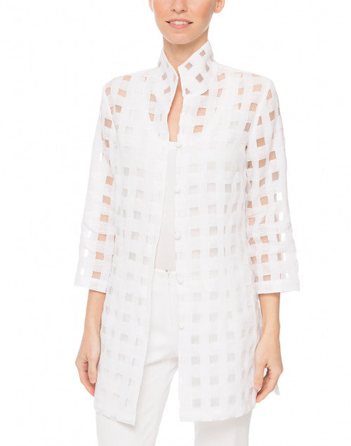 Elegant Rita White Sheer Plaid Linen Shirt for Warm Weather