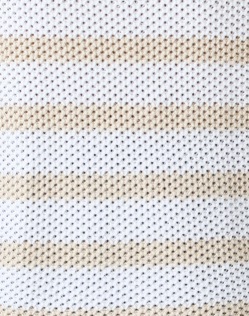 Beige and White Horizontal Striped Women's Cotton Knit Sweater for Casual Wear