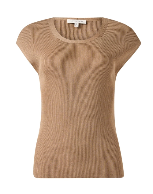 Stylish Tan Ribbed Knit Cap-Sleeve Top