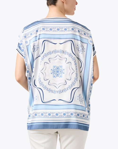 Stylish Blue Women's Scarf-Printed Satin Top for Work and Casual Wear