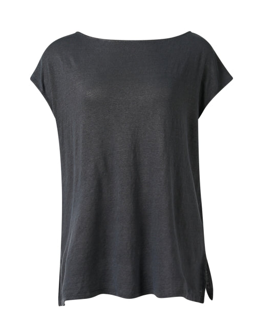 Stylish Black Lightweight Stretch Boatneck Short - Sleeve Shirt
