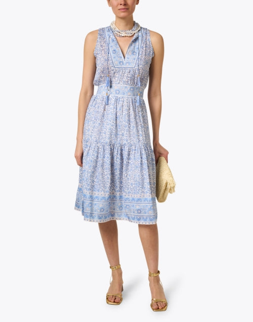 Stylish Light Blue Printed Cotton - Silk Emily Dress for Warm Weather