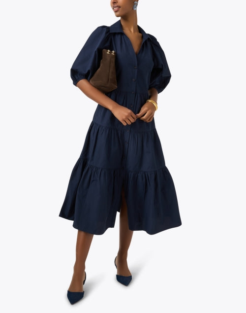 Stylish Antigua Navy Women's Dress with Elbow - Length Balloon Sleeves