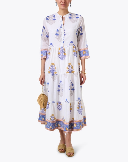 Charming Napa White Block - Printed Cotton Tiered Dress