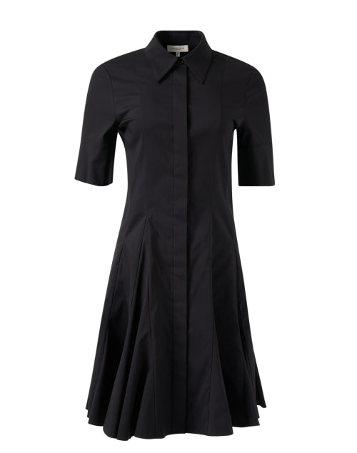 Black Godet Peplum Style Women's Shirt Dress