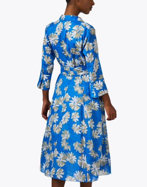 Stylish Blue Floral Print Women's Shirt Dress