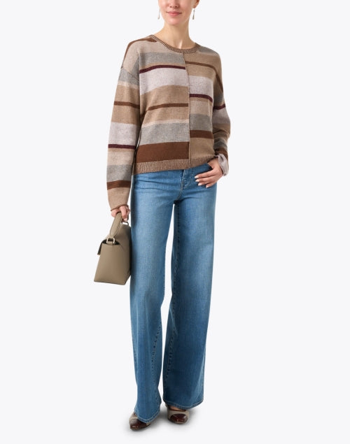 Stylish Neutral Color - Blocked Wool - Cashmere Women's Sweater