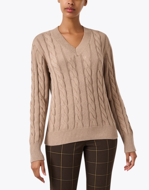 Burgess Monaco Style Beige Cotton Cashmere Blend Women's Sweater for Week - to - Weekend Wear