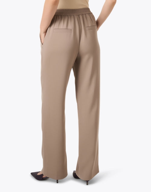 Stylish Taupe Stretch Wide Leg Pants with Elastic Waistband