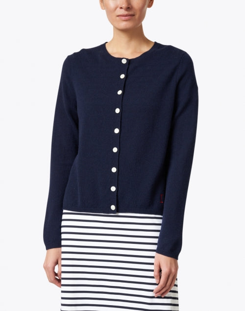 Navy Cesaria Merino Wool and Cashmere Blend Semi - Relaxed Cardigan