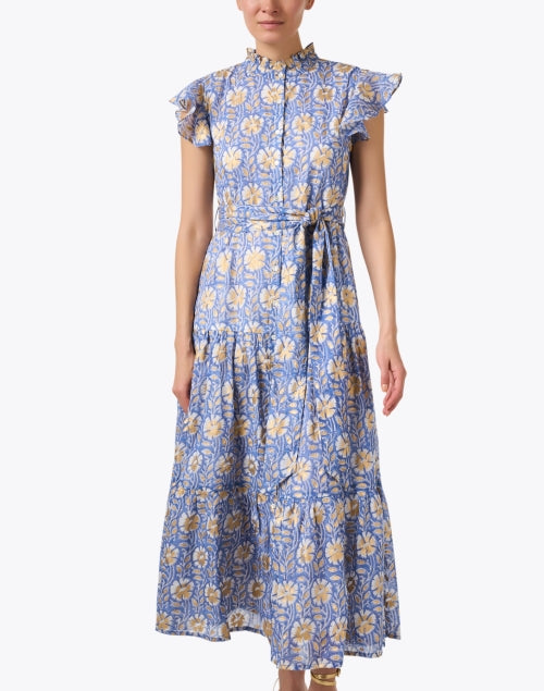 Stylish Blue and Golden Printed Women's Dress