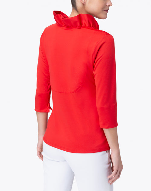 Bright Red Stretch Ruffle V-Neck Slim-Fit Top for Spring