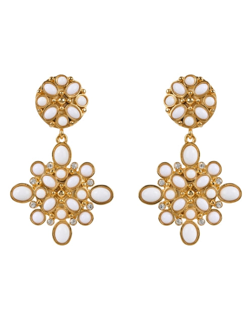 Stylish Gold-Plated and White Cabochon Clip-On Drop Earrings for Everyday Wear