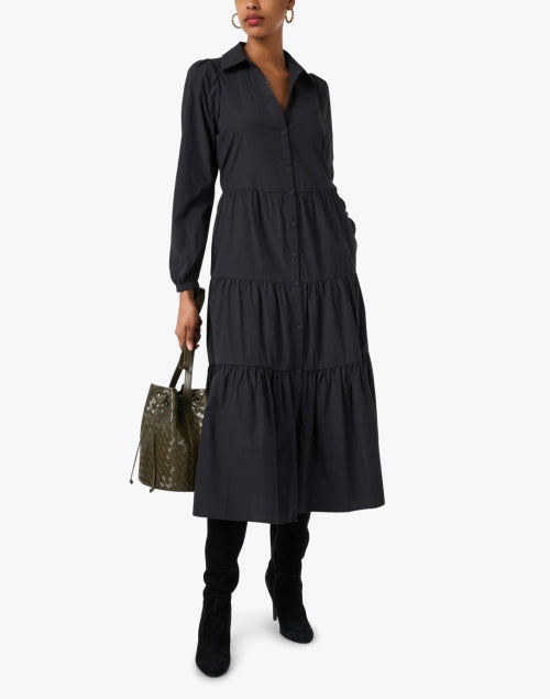 Elegant Havana Black Long-Sleeved Midi Dress for Women