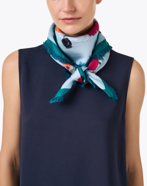 Franco Ferrari Reversible Silk Scarf in Playful Pink and Blue Floral Design